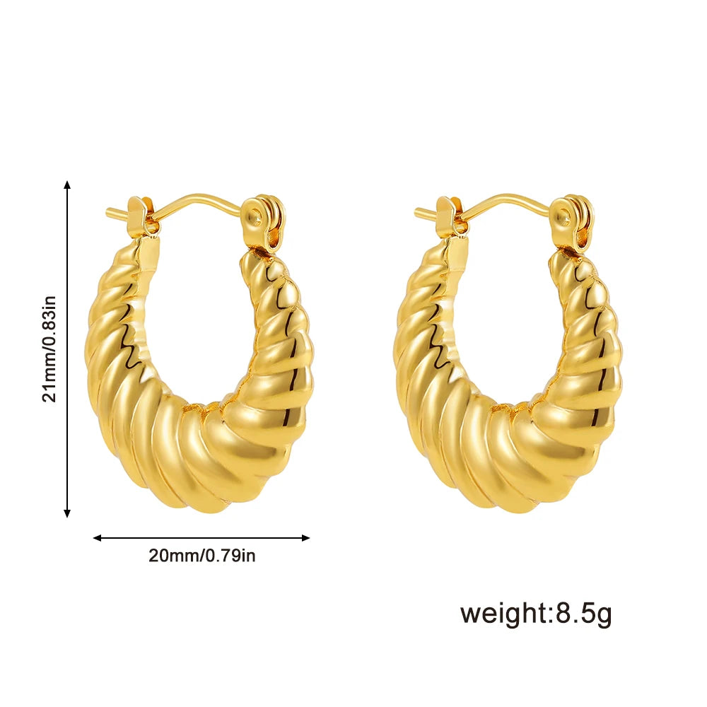Fashion Glossy Stainless Steel Chunky Hoop Earrings for Women Gold Plated Thick Texture Geometric Circle Earring Vintage Jewelry