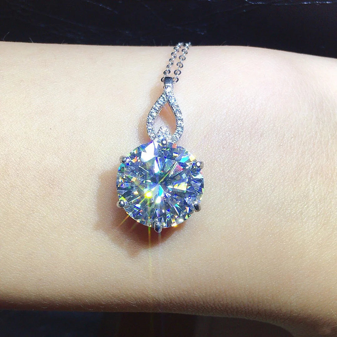 6.5 Carat Simulated Moissanite Pendant Necklace - 12mm D Color VVS1 Round Cut - Unisex Luxury Jewelry Gift for Her, Him, Holiday