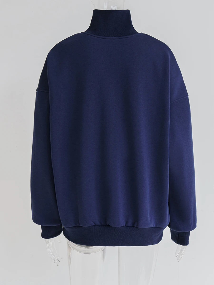 Vintage Letter Embroidery Sweatshirt Women Zipper Lapel Collar Long Sleeve Sweatshirts Autumn Streetwear Fashion Sport Pullovers