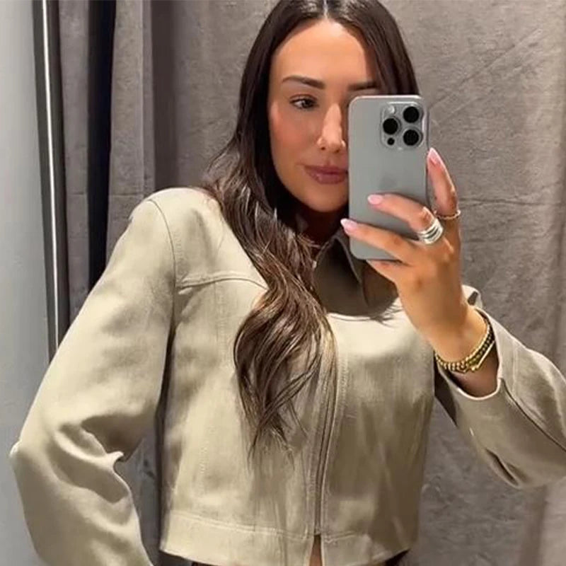 Fashion Short Jackets Pants Sets Women Lapel Zipper Long Sleeve Coats Pleated Straight Pant 2025 Spring Summer Lady Office Suits