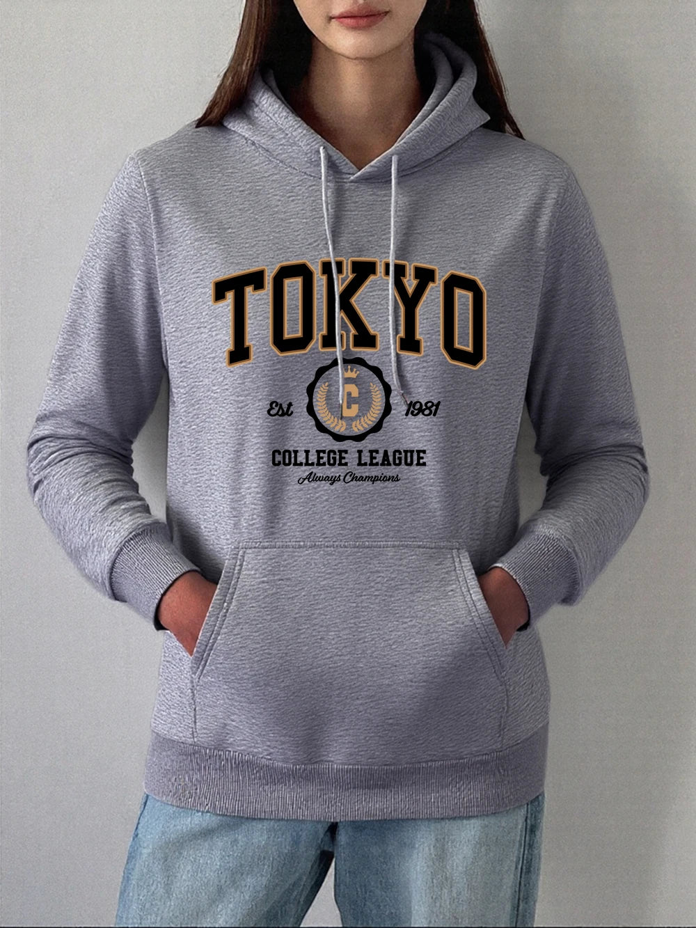 Tokyo College League Prints Hoodie Women Winter Fleece Warm Pullover Basics Pocket Sweatshirt Casual Comfortable Womans Clothes