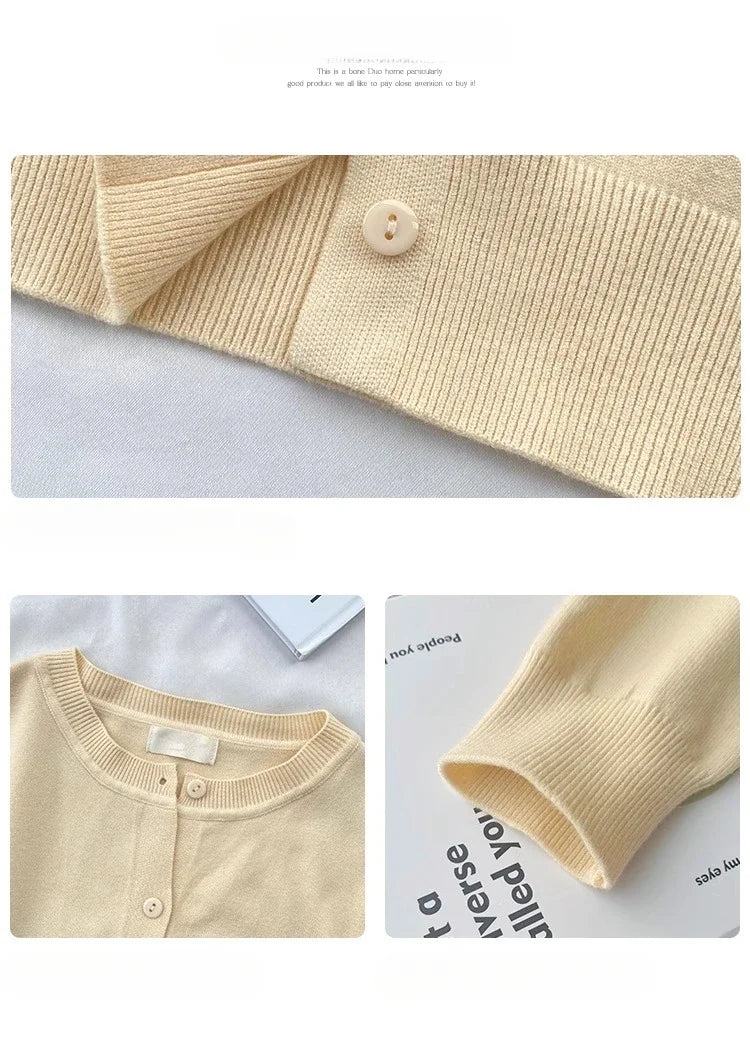 New 2025 Spring Summer Knit Cardigan O-Neck Solid Color Fashion High-Grade Comfortable Slim Casual Knitwear Tops