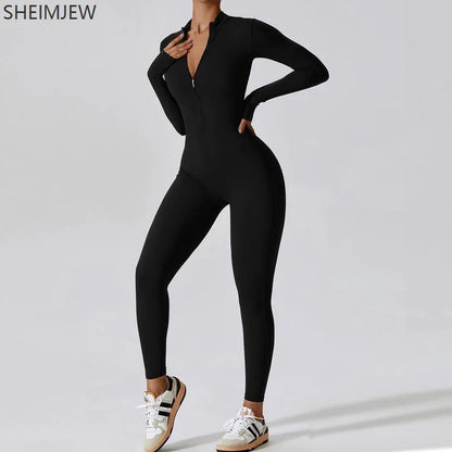 One-piece Sports Training Jumpsuit Women's Long Sleeve Tight Hip-highlighting Bodysuit Gym Clothing Sexy Dance Exercise Tights Badiee Stylez