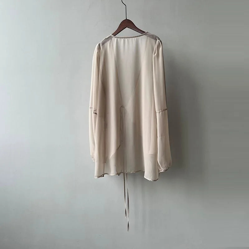 Summer Sun Protection Shirt Korean Women Chiffon Cardigan Blouse Solid Color Ladies Shawl Female Oversize Casual Loose Coats
