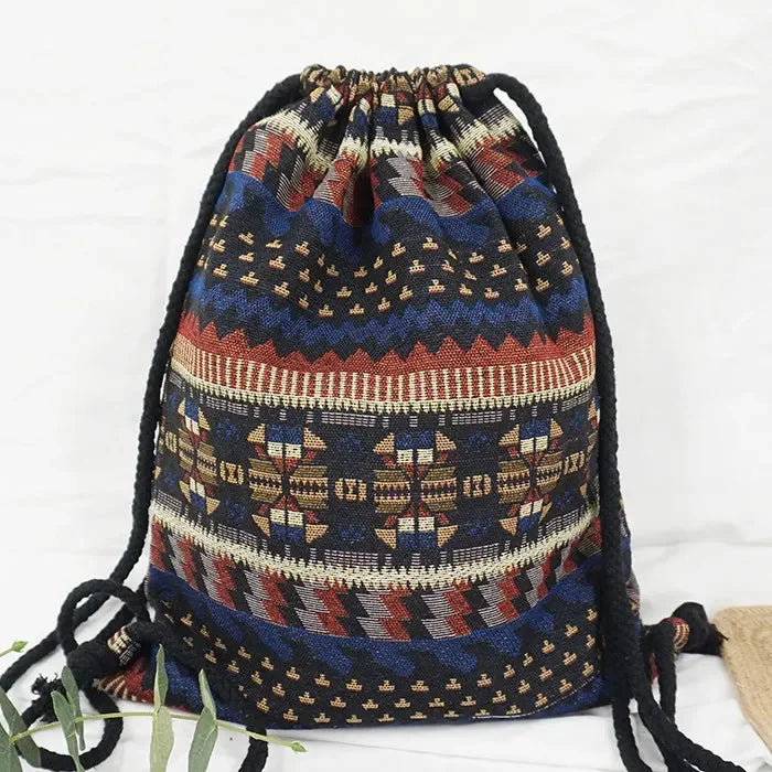 2025 Women Fabric Backpack Female Gypsy Bohemian Boho Chic Aztec Ibiza Tribal Ethnic Cottage Soft Brown Drawstring Rucksack Bags NO 7