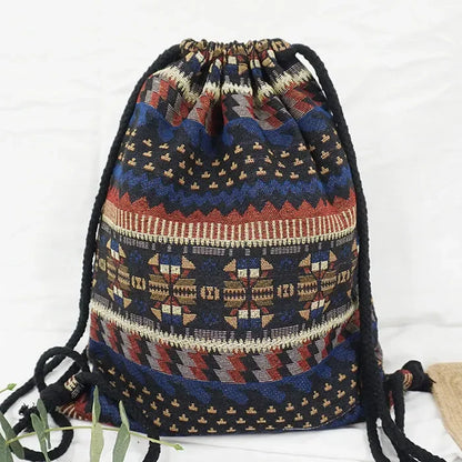 2025 Women Fabric Backpack Female Gypsy Bohemian Boho Chic Aztec Ibiza Tribal Ethnic Cottage Soft Brown Drawstring Rucksack Bags NO 7