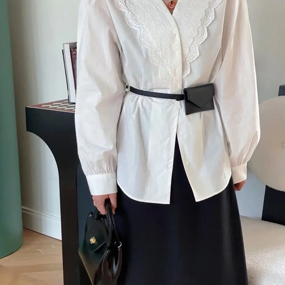 Fashion Korean Style Women Waist Bag Solid Color PU Belt Envelope Waist Bag Clutch Bag Card Pocket Small Card Bag Outdoor