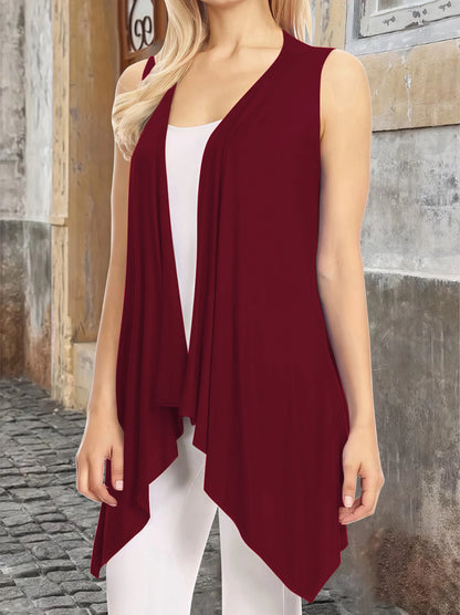 Elegant Sleeveless Open Front Cardigan Vest for Women - Plus Size Lightweight Draped Long Vest Red