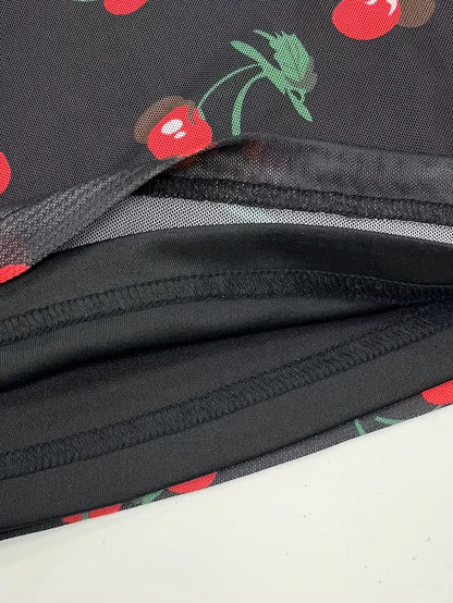 Cherry Printed Vintage Summer Dresses Y2kWomen Swing Robe Party Dress 2025 New Casual Vestidos Sexy Strapless A-Line Sundresses