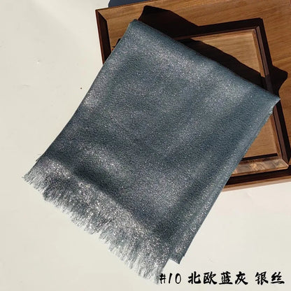 Lastest Brand Design Scarf Shiny Solid Color Shawls Rayon Fabric Gold Silk Silver Wire Head Shawl Fringe Hijab For Women 10