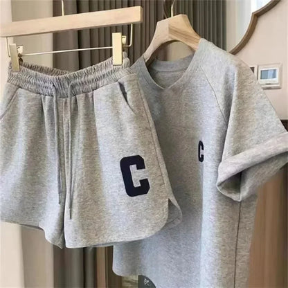 Bull Horn Sleeve Casual Sports Suit Women's Summer Thin Style Summer Running Fashion Western-Style Short Sleeved Shorts Pajamas