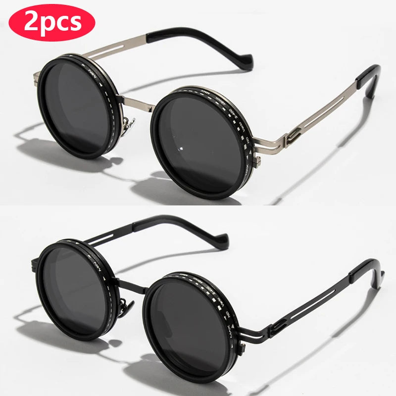 Brand Polarized Round Sunglasses ND9 Adjustable Dimming Sun Glasses Men Women Retro Punk Men's Eyeglasses Outdoor Shades UV400 2pcs z01a