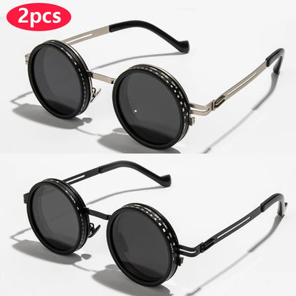 Brand Polarized Round Sunglasses ND9 Adjustable Dimming Sun Glasses Men Women Retro Punk Men's Eyeglasses Outdoor Shades UV400 2pcs z01a