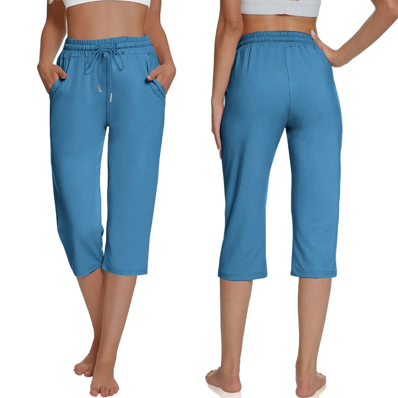 Solid Color Simple Classic Cropped Capris Pants For Women Summer Fashion Slimming Daily Versatile Sports Elastic Short Pants