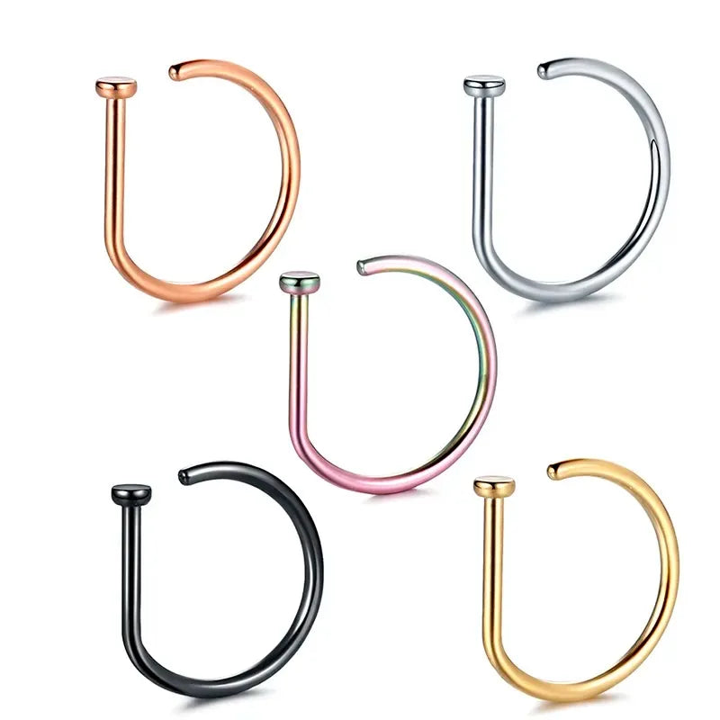 1/3/5Pcs 316L Stainless Steel Fake Piercing Nose Rings for Women Men, D-Shape Septum Nose Ring Clip On Nose Piercing Jewelry Badiee Stylez