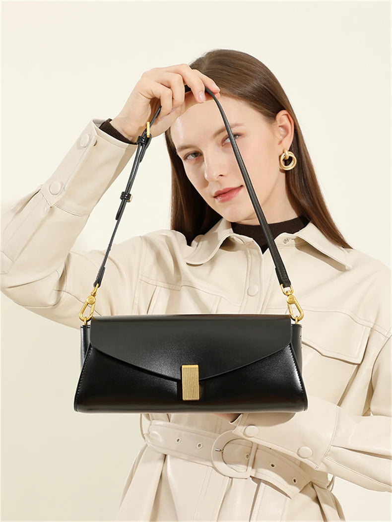 Toptrends Genuine Leather Underarm Shoulder Bags For Women 2025 Luxury Designer Crossbody Purses Envelope Flap Ladies Handbags