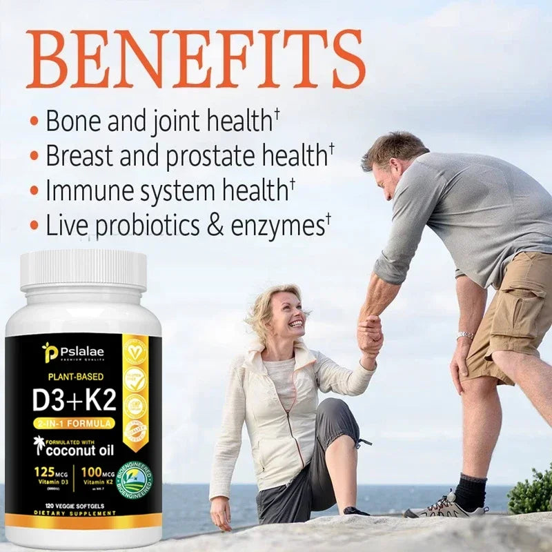 Vitamin D3+K2 Supplement 5000IU Vitamin D3 and K2 (MK-7) Capsules for Bone, Heart, Muscle, Immune Support