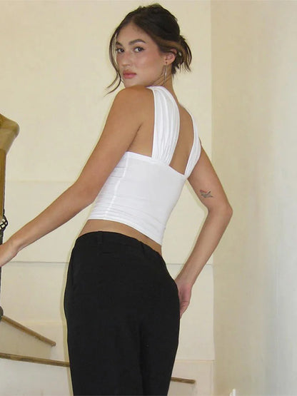 Chic White Sexy Strapless Crop Tops 2023 Elegant Summer Slim Tanks Tube Top Cropped Solid