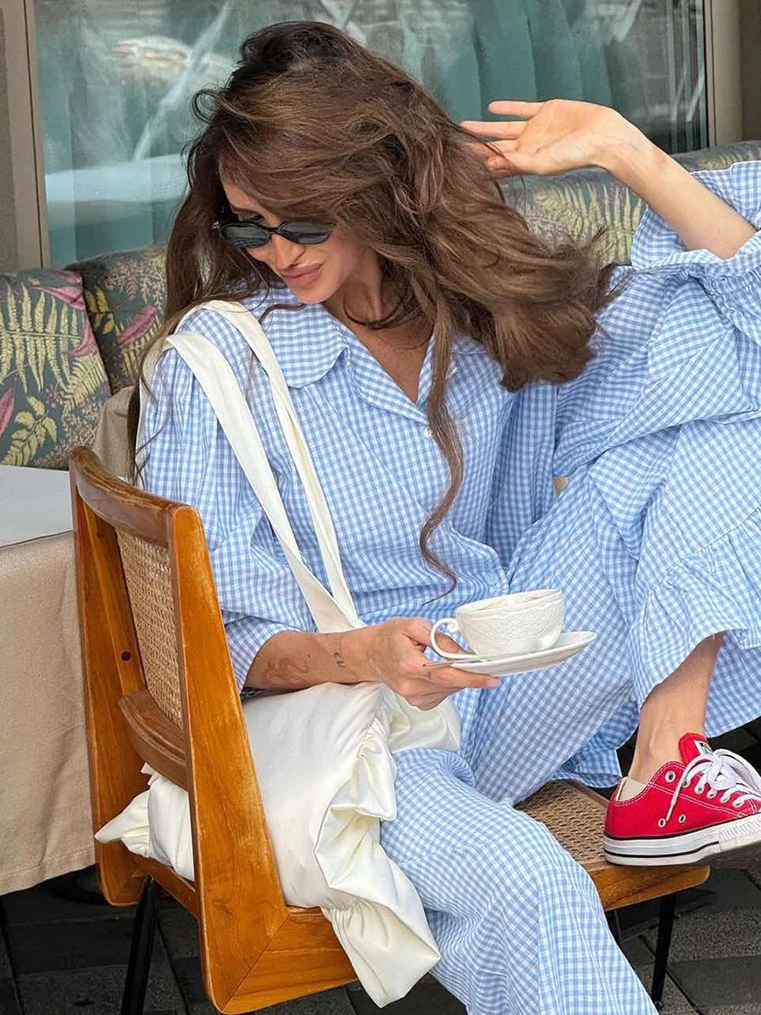 Marthaqiqi Striped Women Pajamas Set Turn-Down Collar Sleepwear Long Sleeve Nightgown Pants Casual Ladies Nightwear 2 Piece Suit