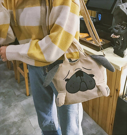 Cute Animal Handbags For Women Casual Travel Large Capacity Totes Shoulder Bags Pug Dog Corduroy Messenger Bag Feminine Bolsas