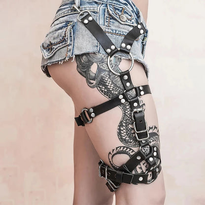 Fashion Leather Leg Harness Steampunk Stud Decor Harness Side Thigh Garter Belt-Travel Beach belt For Women Clothing Accessories Badiee Stylez