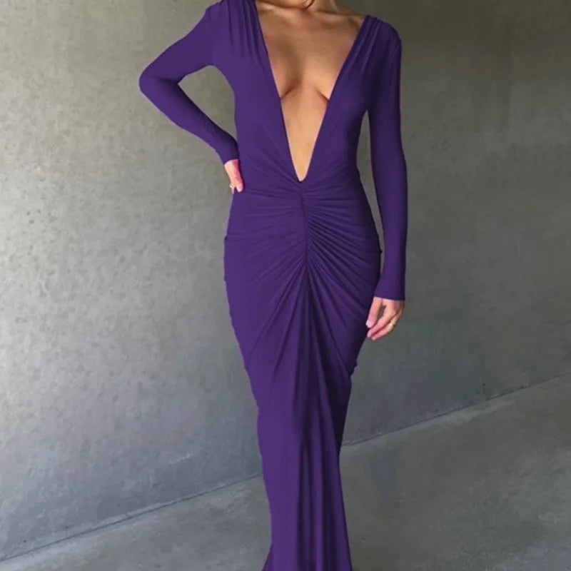Women Sexy Elegant Long Dress Long Sleeve Backless Bodycon Slit Dress Autumn Evening Party Dresses Female Badiee Stylez