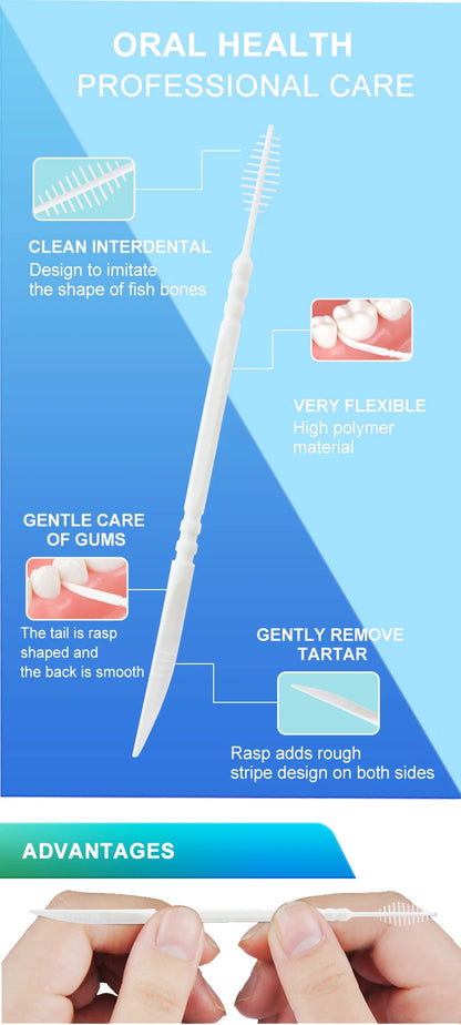 300 Pcs Double-ended Fish Bone Shaped Disposable Plastic Toothpick ,Dental Floss,Interdental Brush