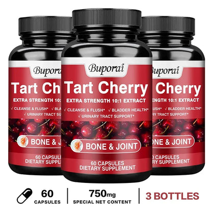 Tart Cherry Capsules - Uric Acid Cleansing, Joint Health, Promotes Muscle Recovery, Antioxidant 60 Capsule-3bottles