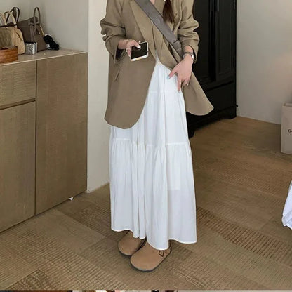 Pink midi skirt for women in spring and autumn summer 2025new high waist slimming A-line long skirt, small and fluffy cake skirt