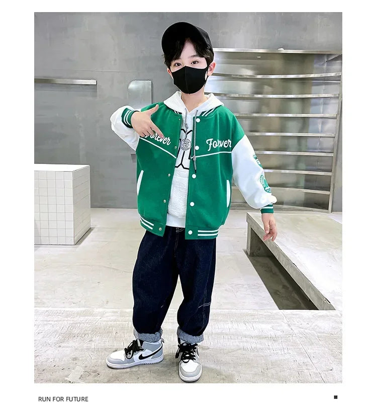 Fashion Spring Autumn Long Sleeve Outwear Teenager Kids Letter Printed Coat Sport Children Clothing 3 8 10 12 Years Old