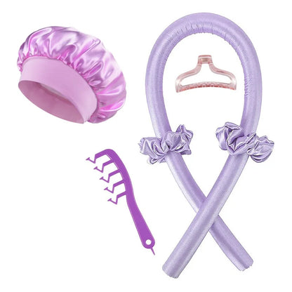 6Pcs Women No-Heat Curly Hair Stick Satin Sleep Cap Set Hair Clip and Ring Comb Sponge Hair Curler Suitable for All Hair Types Badiee Stylez