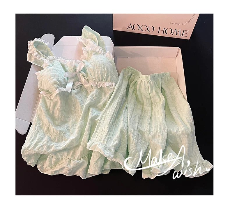 Summer Sexy Strap Spwear Women's ort Pants Loose Fit Home Clothes Set with Chest Pad 2024 New Tread Cotton Thin Woven