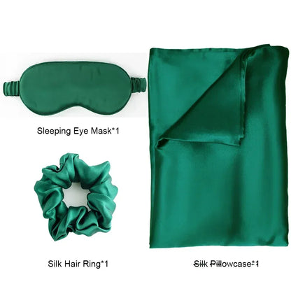 Zipper Natural Silk Pillowcase Matched Sleep Mask Hair Scrunchie Gift Set Both Sides 100% Mulberry Silk for Healthy&Good Sleep Badiee Stylez