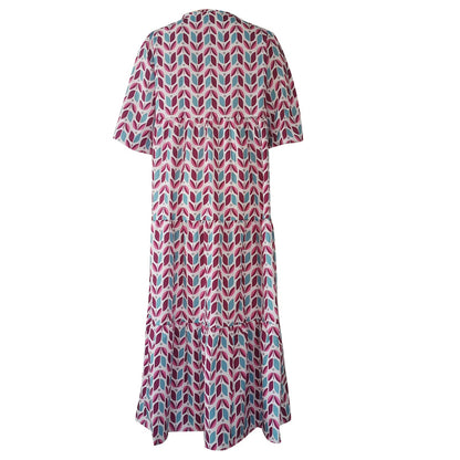 Puff Sleeve Boho Maxi Dress Elegant Women Summer 2022 Casual Floral Drawstring V-Neck Loose Holiday Beach Dresses Party Vestidos Badiee Stylez