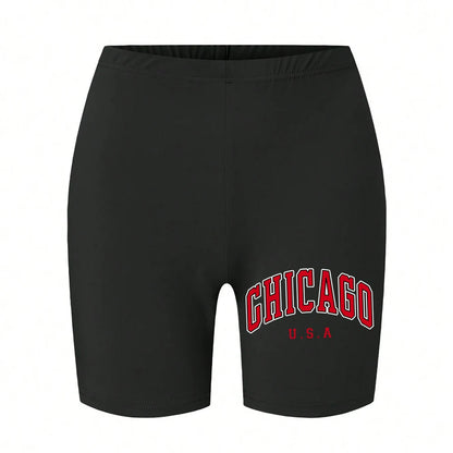 Fashion Womans Leggings Short Chicago Basketball Usa Letter Print Sports Shorts Soft Comfortable High Elastic Female Streetwear