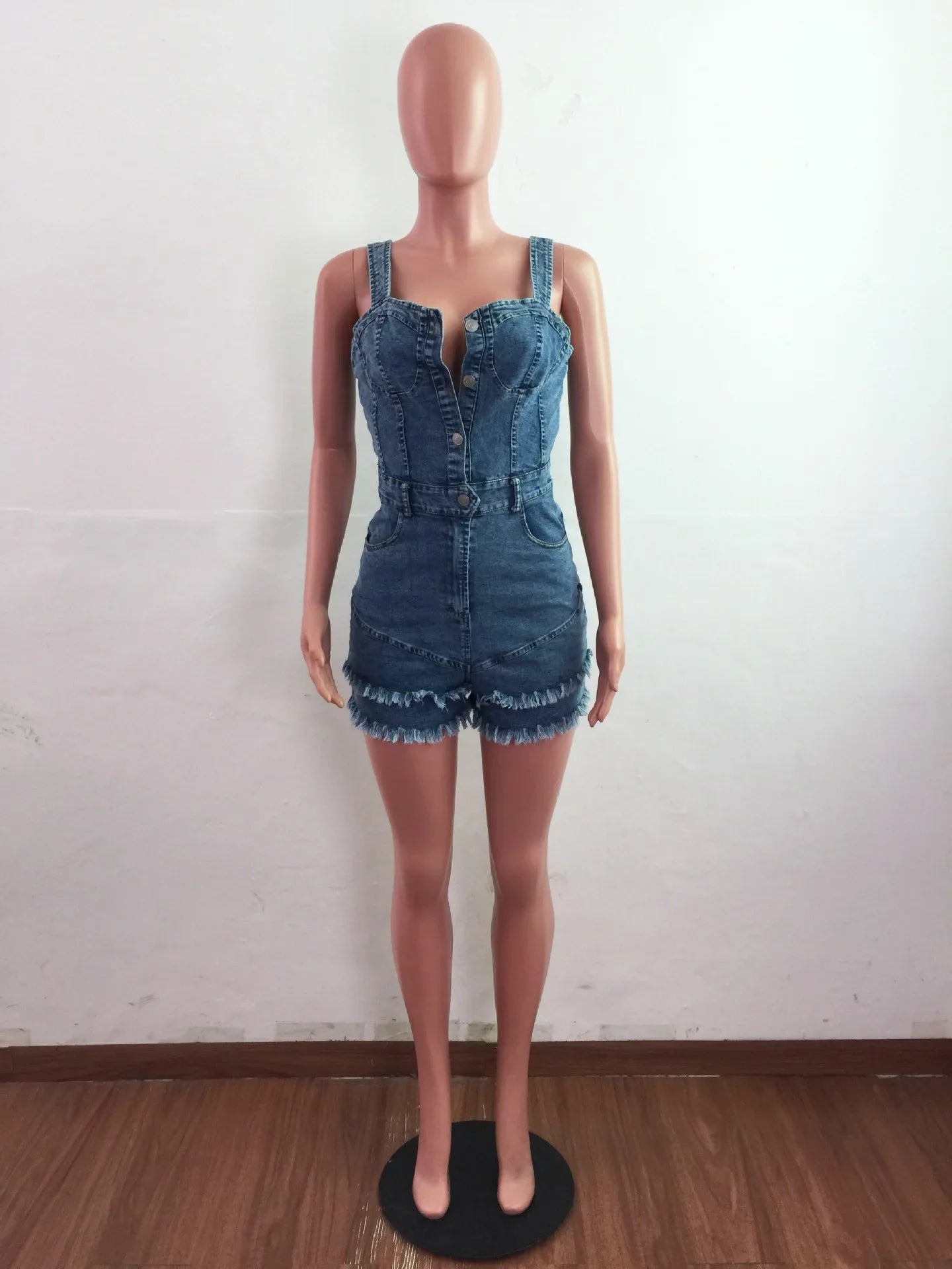 Women Denim Rompers Shorts Jeans Overalls High Waist Spliced Washed Jean Tassel Pockets One Piece Casual Skinny Solid 2025