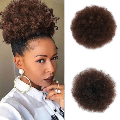 Synthetic Large Afro Puff Drawstring Ponytail Kinky Curly Bun HairPiece African American Clip in Updo Extensions for Black Women 8inch-1BT33 Medium