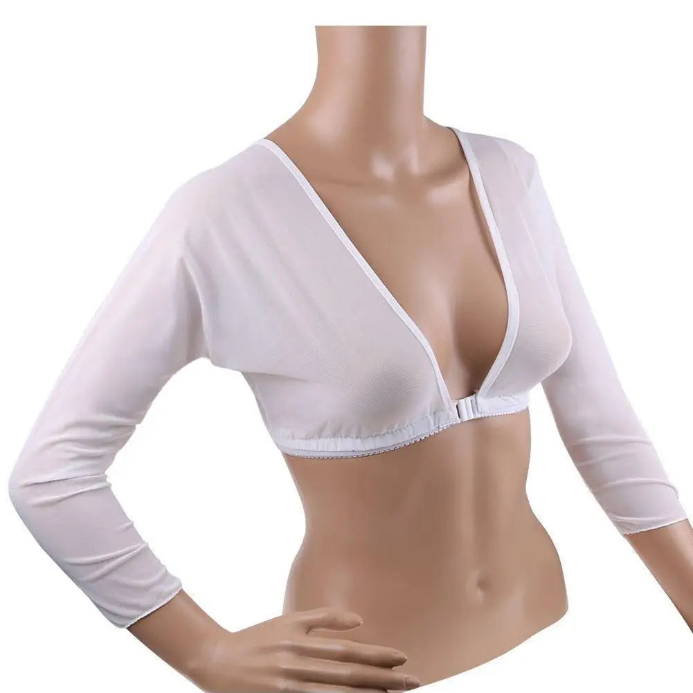 Women Bottom Sleeve Tops Fashion Front Button Long-sleeved T-shirt Mesh Top Crop Top White Sleeves Arm Cover Shoulder Tops Sexys