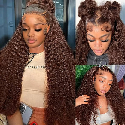 13X4 Chocolate Brown Curly Lace Front Wigs Colored 100% Human Hair Wigs Pre Plucked Deep Wave 13X6 Hd Lace Frontal Brazilian Wig Badiee Stylez