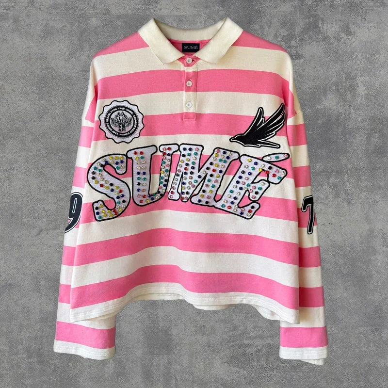 Couple summer washing fashion rhinestone striped two-piece set of denim shorts original color casual printing five-point pants J-04