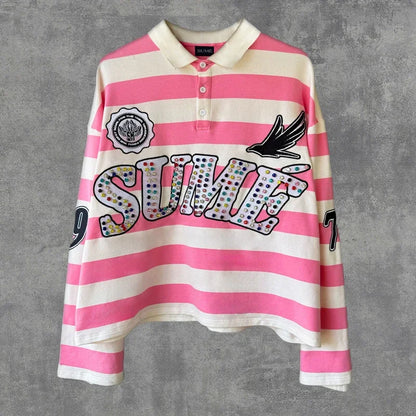 Couple summer washing fashion rhinestone striped two-piece set of denim shorts original color casual printing five-point pants J-04