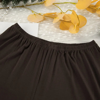 New 2025 Brown Loose Female Sleepwear Suit O-Neck Nightgowns Long Sleeve Nightwear Wide Leg Pants Women's Pajamas 2 Piece Set