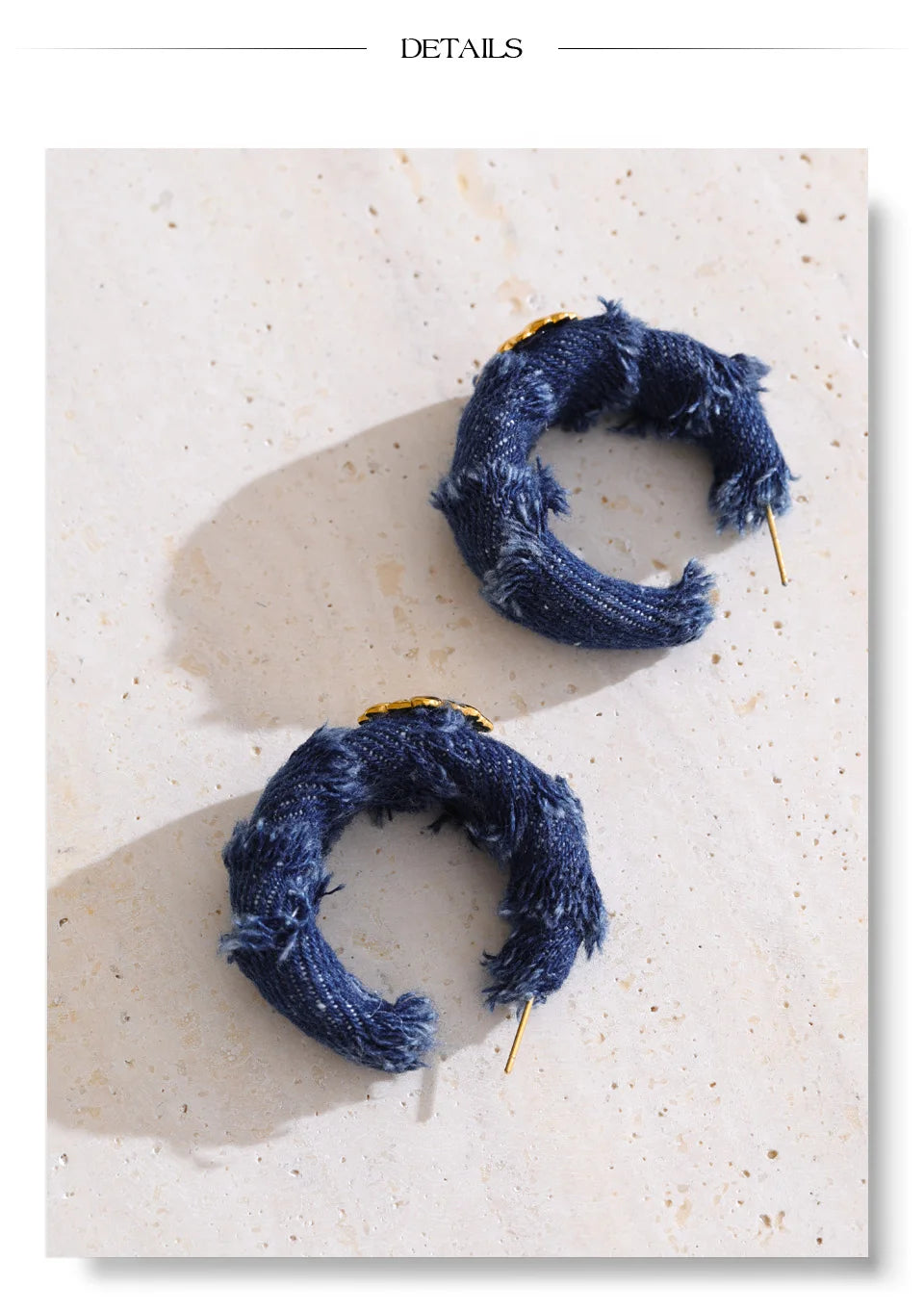 Yhpup Creative Blue Denim Flower C Shape Hoop Earrings Women Stainless Steel Popular Jewelry Autumn & Winter New 2025 Wholesale