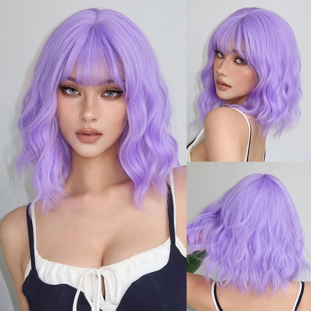 Allbell Magique Short Wavy Wig Bob Curly Wig With Bangs Dirty Orange Lolita Wigs Natural Synthetic Wig For Woman Heat Resistant WL1158-1 CHINA