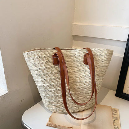 Women's Large Capacity Shoulder Bag Summer Straw Woven Basket Handbag Fashion Female Luxury Designer Beach Bag Bali Shopper Tote