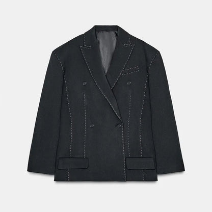 Casual Women's Blazer Pant Suits Loose Lapel Doube-Breasted Top Straight Pants Lady Set 2025 Autumn New 2 Pieces Sets Women Badiee Stylez