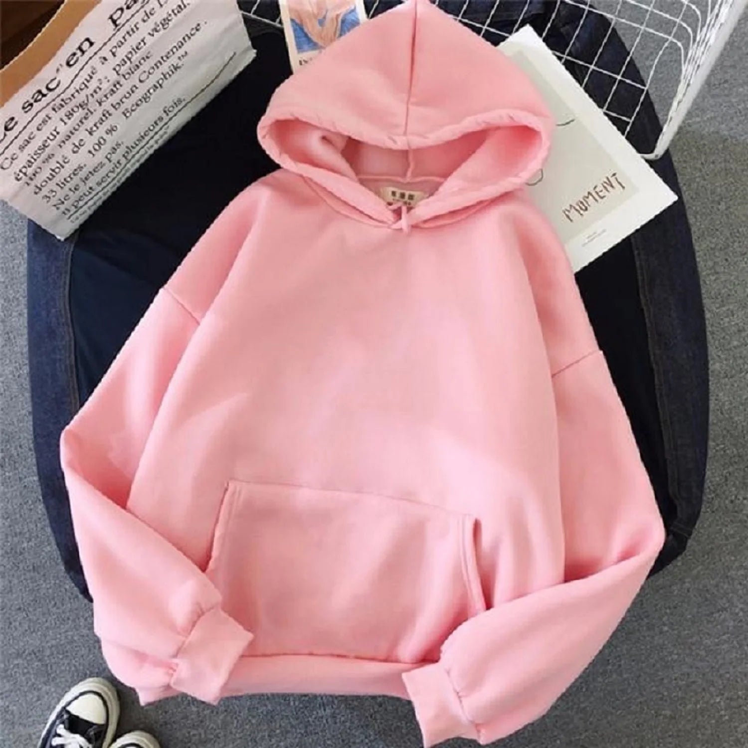 Men women Fashion pink Hoodies Autumn Long Sleeve Pullover Tops Casual Pocket Hoodies Unisex Outer Loose Sport Wear