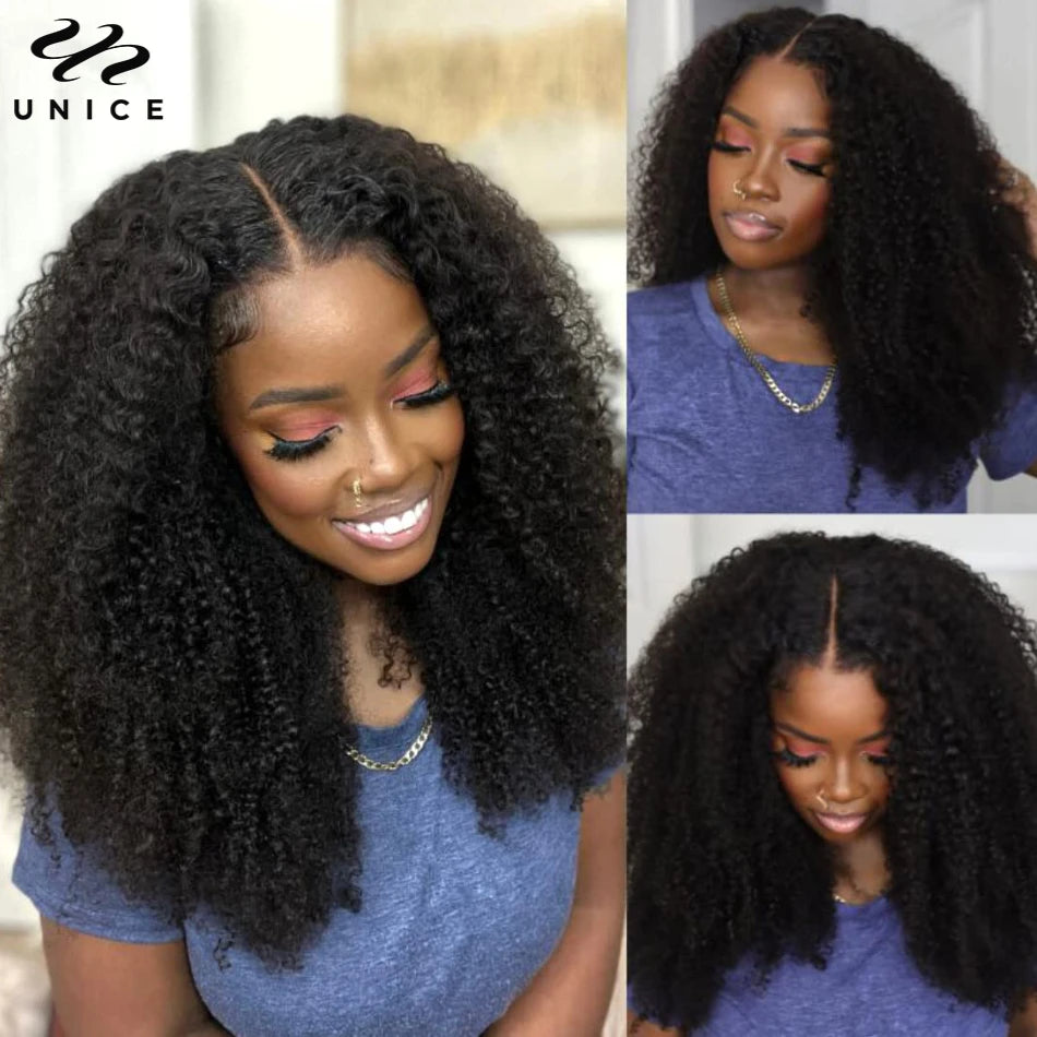 UNICE Hair Kinky Curly Wig Human Hair Pre Cut 7x5 Lace Wig Pre Bleached Pre Plucked Gluless Wig Human Hair Ready To Wear