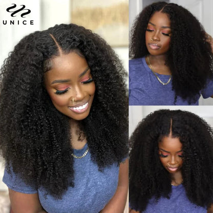 UNICE Hair Kinky Curly Wig Human Hair Pre Cut 7x5 Lace Wig Pre Bleached Pre Plucked Gluless Wig Human Hair Ready To Wear