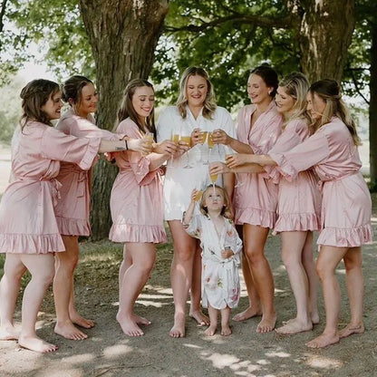 Personalized Embroidered Robe Ruffle Bridesmaids Silk Robes Bride Wedding Day Embroider Kimono Customizable Elements Kimono Robe